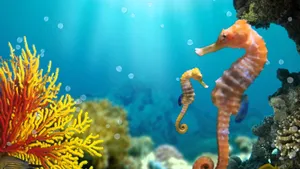 Wonderful Yellow Orange Seahorse Wallpaper