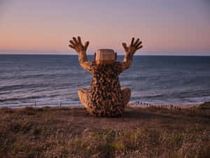 Wooden Sculpture Overlooking Sea Mandurah Wallpaper