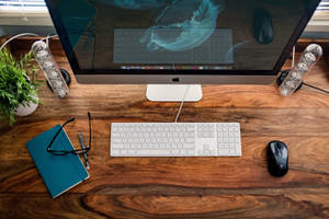 Work Set-up Wooden Table Wallpaper