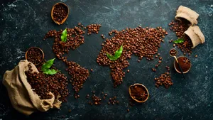 World Map Coffee Beans Concept Wallpaper