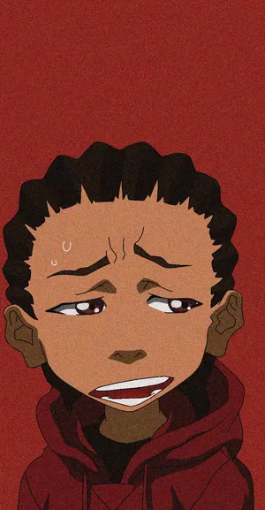 Worried Cartoon Boy Red Hoodie Wallpaper