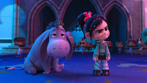 Wreck-it-ralph, Eeyore, And Vanellope Together In A Fun Scene Wallpaper