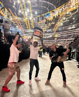 Wrestle Mania Fans With Championship Belts Wallpaper