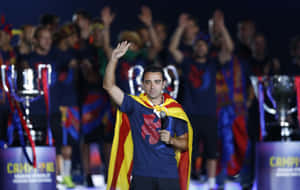 Xavi Farewell Celebrationwith Trophies Wallpaper