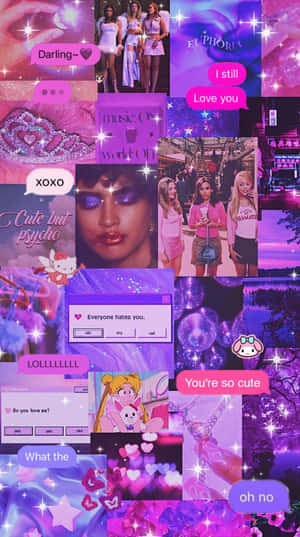 Y2 K Aesthetic Collage Purple Pink Tones Wallpaper