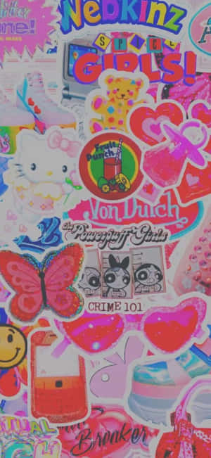 Y2 K Phone Sticker Collage Wallpaper