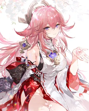 Yae Miko Pfp Under Flower Tree Wallpaper