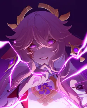 Yae Miko Pfp With Glowing Sparks Wallpaper