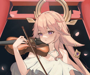 Yae Miko Playing Violin Wallpaper