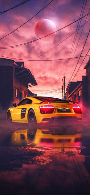 Yellow Audi Car Alien Sky Background Iphone Wallpaper