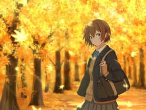 Yellow Autumn Anime School Girl Wallpaper