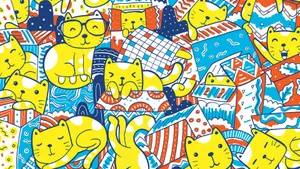 Yellow Cats In Boxes Kidcore Desktop Wallpaper