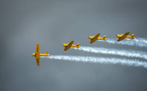Yellow Hd Plane Formation Wallpaper