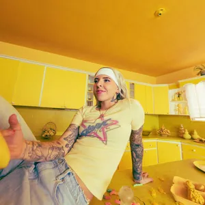 Yellow Kitchen Portrait Tattooed Woman Wallpaper