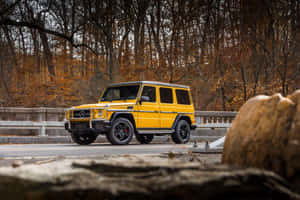 Yellow Mercedes G63 Autumn Backdrop Wallpaper