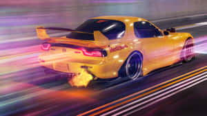 Yellow R X7 Driftingwith Flames Wallpaper