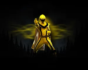 Yellow Ranger Power Pose Dark Background Wallpaper