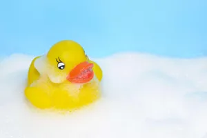 Yellow Rubber Duckin Bubbles Wallpaper