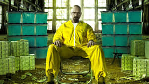 Yellow Suited Man With Money And Blue Barrels.jpg Wallpaper