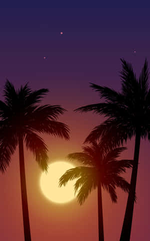 Yellow Sunset With Palm Tree Wallpaper