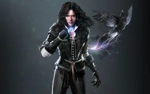 Yennefer Witcher Sorceresswith Magic Raven Wallpaper