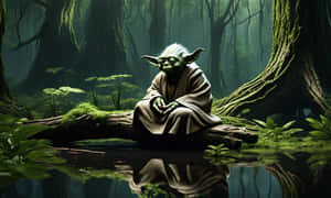 Yoda Meditatingin Dagobah Forest Wallpaper