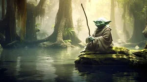 Yoda Meditatingin Dagobah Swamp Wallpaper
