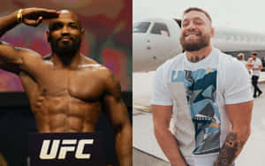 Yoel Romero And Conor Mcgregor With Airplane Collage Wallpaper