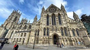 York Minster Cathedral With People Outside Wallpaper