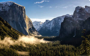 Yosemite Valley Snowy White Peaks Reflected By Macbook Wallpaper