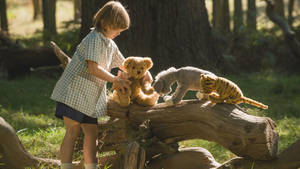 Young Christopher Robin With Stuffed Tigger 3d Wallpaper