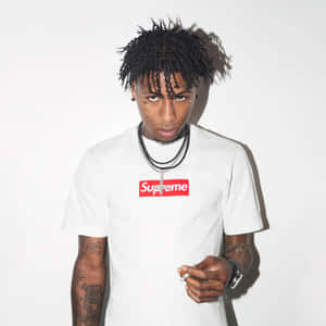 Young Man_ Supreme Shirt_ White Background Wallpaper