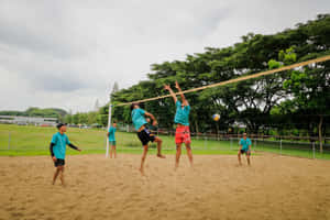 Youth Group Beach Volleyball Game Wallpaper