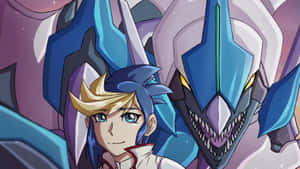 Yu-gi-oh Yugo And Clear Wing Fast Dragon In An Intense Duel Wallpaper