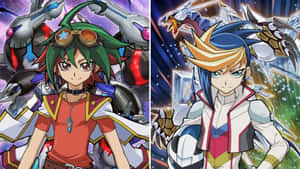 Yu-gi-oh! Yugo Displaying His Powerful Cards In An Intense Duel Wallpaper