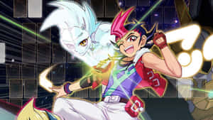 Yu-gi-oh! Zexal - Astral And Yuma Engaged In A Dynamic Duel Wallpaper