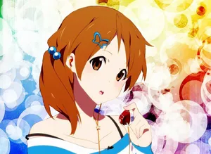 Yui Hirasawa Playing Her Guitar With A Bright Smile Wallpaper