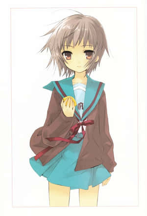 Yuki Nagato In A School Library Wallpaper