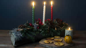 Yule Log Candle Display Wallpaper