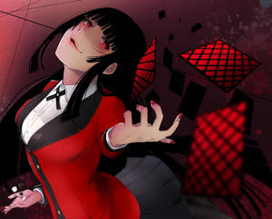 Yumeko Jabami From Kakegurui Triumphantly Holding Red Cards Wallpaper