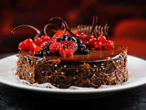 Yummy Chocolate Cake With Fruits Wallpaper