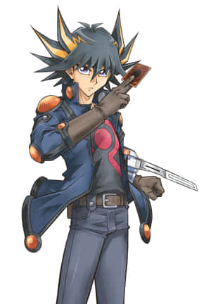 Yusei Fudo From Yu-gi-oh! 5d's In An Intense Duel Against Powerful Opponents Wallpaper