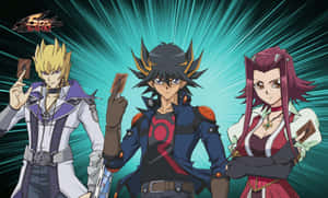 Yusei Fudo Showing Off His Signature Pose In A Vibrant Scene Wallpaper