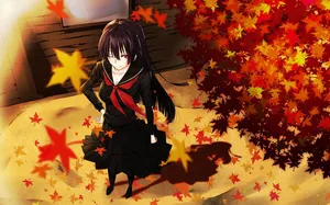 Yuuko Kanoe With Maple Leaves Falling Anime Wallpaper