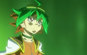 Yuya Sakaki Showcasing His Duel Disk And Pendant In Action. Wallpaper