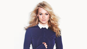 Yvonne Strahovski In Blue Sweater Wallpaper