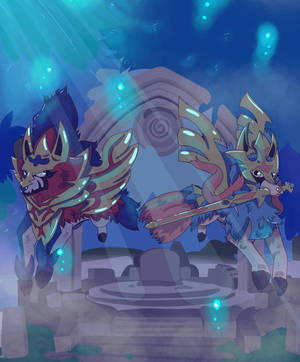 Zamazenta And Zacian - The Stout Shield And The Swift Sword Of The Galar Region Wallpaper