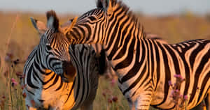 Zebras Embracingat Sunset Wallpaper