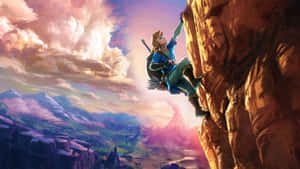 Zelda Botw Link Climbing A Mountain Wallpaper