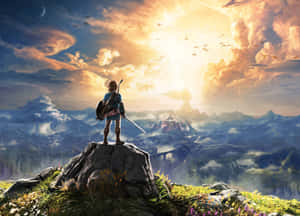 Zelda Breathofthe Wild Hero Gazesat Sunset Wallpaper